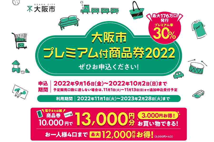 大阪市プレミアム付商品券2022使えます!